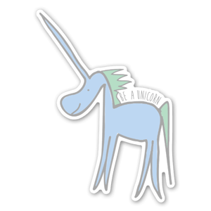 A kids style drawing of a unicorn made into a cute sticker, make it custom by adding a name