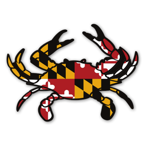 Un adesivo con un granchio con la bandiera del Maryland.