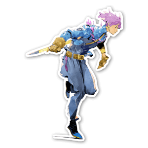 Personalizza i tuoi oggetti con questo raffinato adesivo o conservalo come una mini stampa! Future Trunks atterraggio morbido, pronto a riscrivere la storia nel suo nuovo vestito.