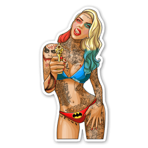 illustrazione personalizzata di harley quinn in spiaggia
