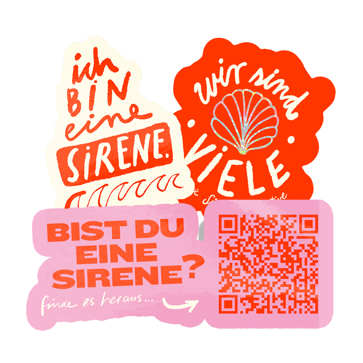 Collage di adesivi fustellati stampati su vinile e glitter di Sirens Collective