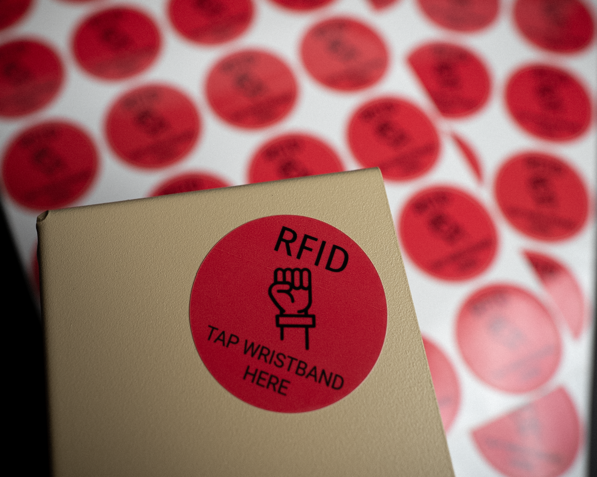 Red singels on sheet stickers with RFID information