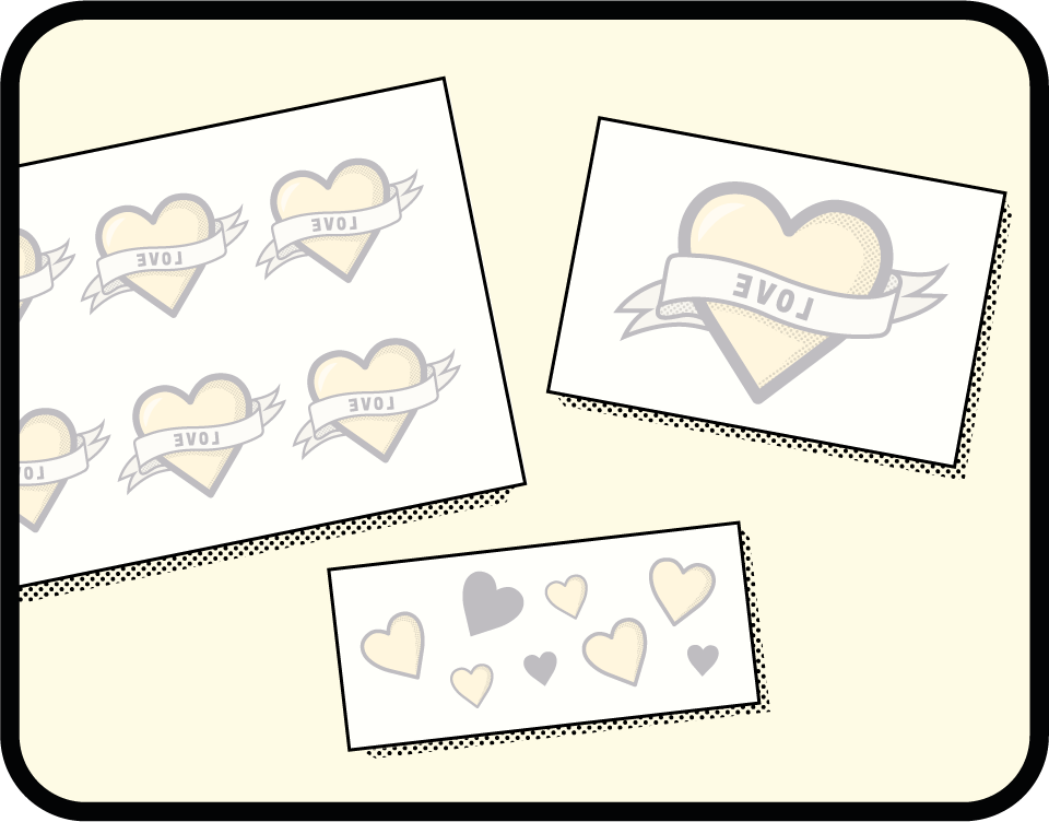 Illustration showing how to apply temporary stickers part 1.